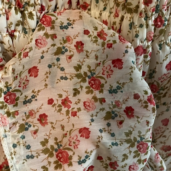 White Pink Floral Print Convertible Spaghetti Strap Shirring Ruffle Design XS-S - Picture 9 of 9